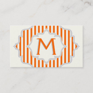 Carte De Visite Monogramme dans un cadre à rayures orange, blanche