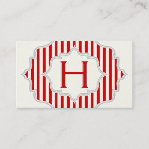 Carte De Visite Monogramme dans un cadre à rayures rouges, blanche