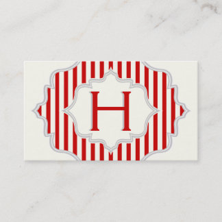 Carte De Visite Monogramme dans un cadre à rayures rouges, blanche