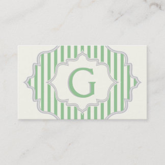 Carte De Visite Monogramme dans un cadre à rayures vertes et blanc