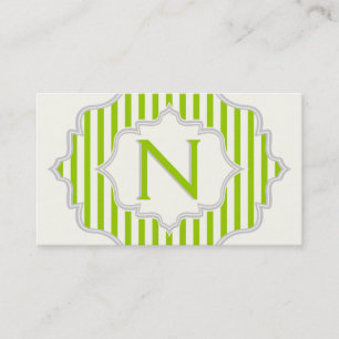 Carte De Visite Monogramme dans un cadre à rayures vertes et blanc