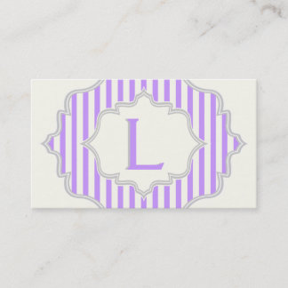 Carte De Visite Monogramme dans un cadre à rayures violettes, blan