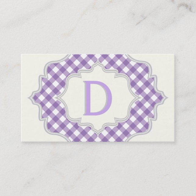 Carte De Visite Monogramme dans un cadre avec cachemire violet bla (Devant)