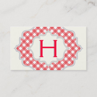 Carte De Visite Monogramme dans un cadre avec en vichy rouge, blan