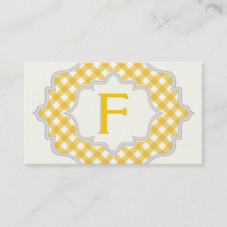 Carte De Visite Monogramme dans un cadre, jaune blanc en vichy mot
