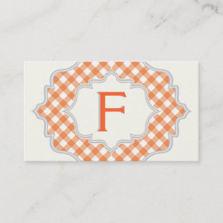 Carte De Visite Monogramme dans un cadre, orange blanc en vichy mo