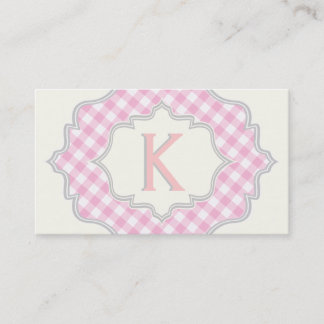 Carte De Visite Monogramme dans un cadre rose, blanc en vichy