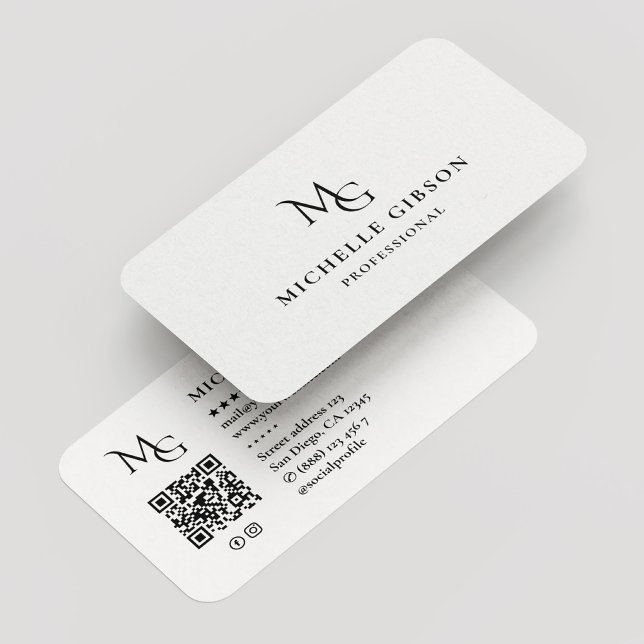 Carte De Visite Monogramme de beauté minimale MG Logo Professionne (Minimalist Monogram MG Logo Professional White Business Card
)