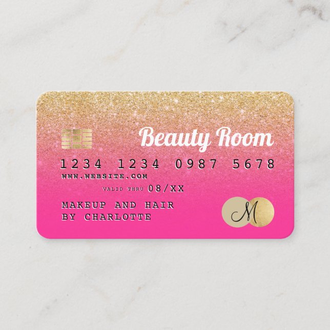 Carte De Visite Monogramme de beauté rose parties scintillant de l (Devant)