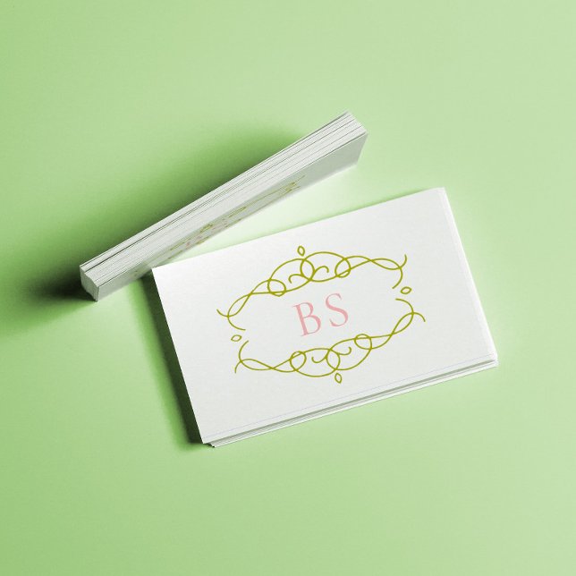 Carte De Visite Monogramme de cadre vert Boho élégant moderne (Créateur téléchargé)