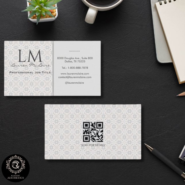 Carte De Visite Monogramme de Carrelage Espagnol Classique QR Marq (Classic Spanish Tile Monogram QR Business Branding Card)