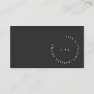 Carte De Visite Monogramme de cercle minimaliste moderne noir et b