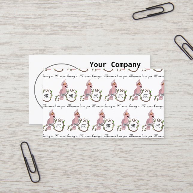 Carte De Visite Monogramme de Cockatoo rose Whimsical (Devant/Arrière en situation)