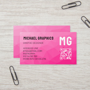 Carte De Visite Monogramme de code QR à motif en maille géométriqu