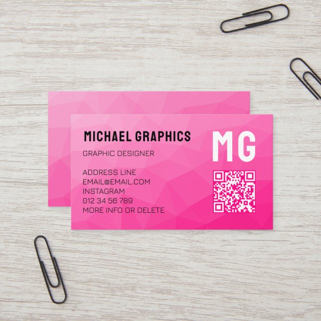 Carte De Visite Monogramme de code QR à motif en maille géométriqu (Devant/Arrière en situation)