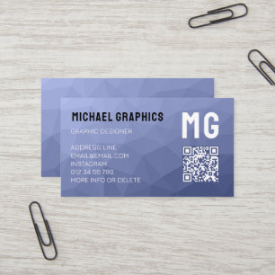 Carte De Visite Monogramme de code QR à motif géométrique en maill
