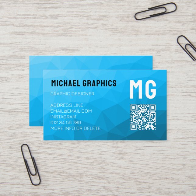 Carte De Visite Monogramme de code QR à motif géométrique en maill (Devant/Arrière en situation)