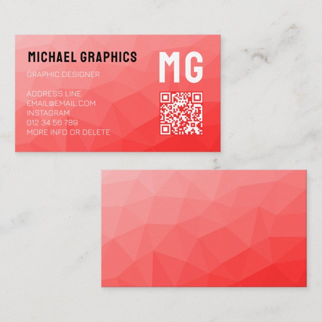 Carte De Visite Monogramme de code QR à motif géométrique en maill (Devant / Derrière)