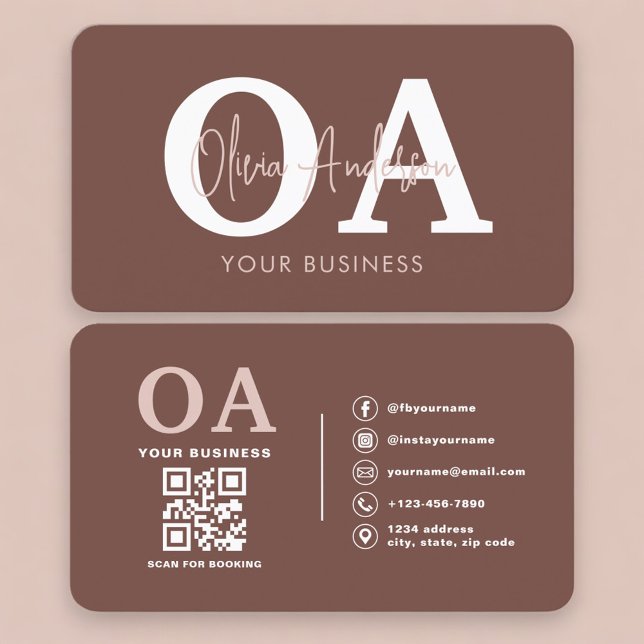 Carte De Visite Monogramme de code QR en terre cuite professionnel (Créateur téléchargé)