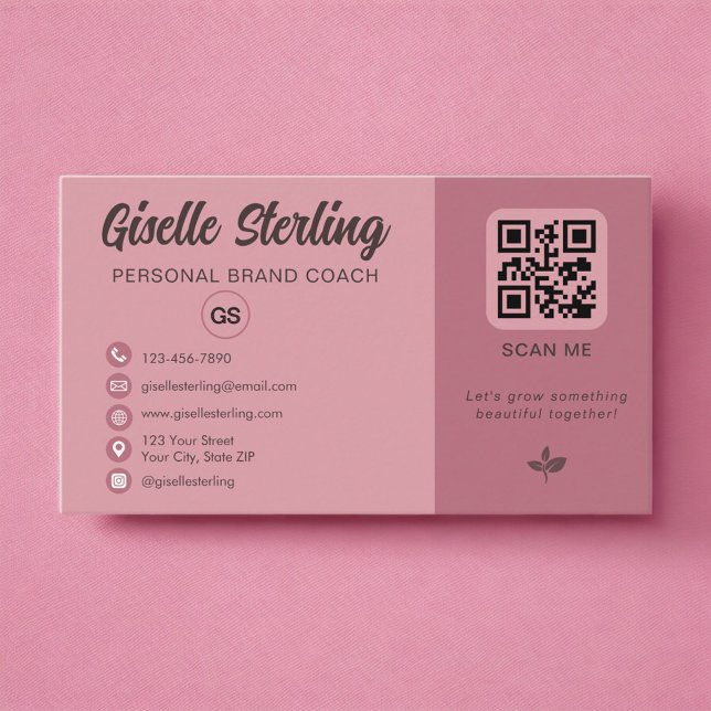 Carte De Visite Monogramme de code QR rose poussiéreux  (Créateur téléchargé)