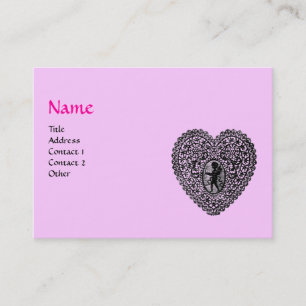 Carte De Visite MONOGRAMME DE COEUR DE LAMPE CUPIDE, rose, fuchsia