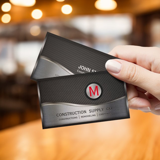 Carte De Visite Monogramme de construction LOGO Métal noir et arge (Créateur téléchargé)