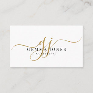 Carte De Visite Monogramme de consultant en script or minimal
