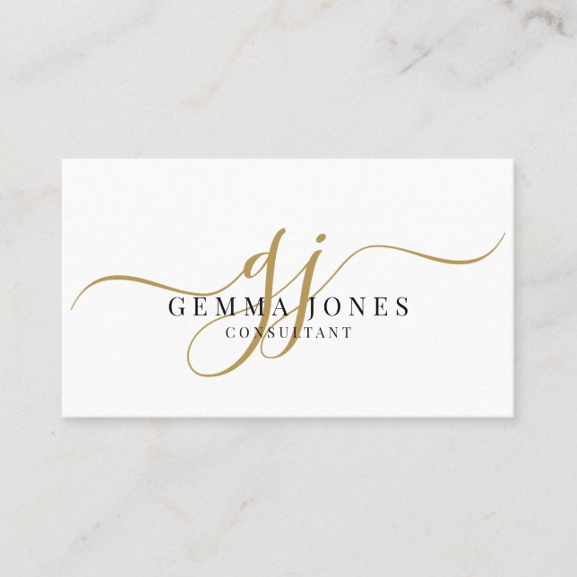 Carte De Visite Monogramme de consultant en script or minimal (Devant)