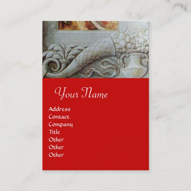 Carte De Visite MONOGRAMME DE CORNUCOPIE, gris clair, rouge (Devant)