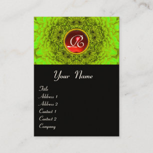 Carte De Visite MONOGRAMME DE DAHLIA VERT, RUBY rouge noir