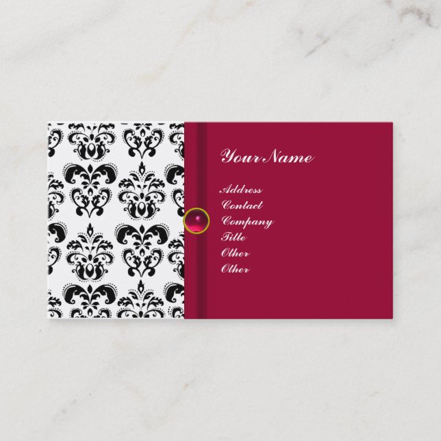 Carte De Visite MONOGRAMME DE DAMASK CLASSÉ, rouge rubis rose (Devant)