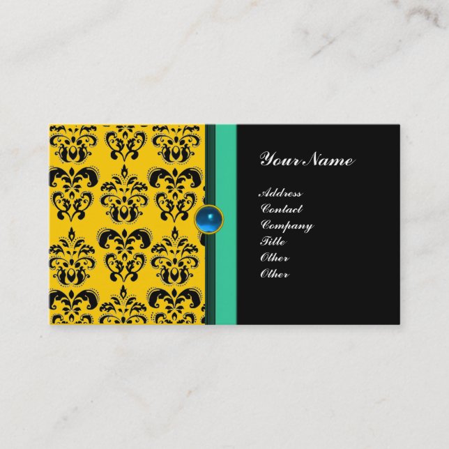 Carte De Visite MONOGRAMME DE DAMASK CLASSÉ, saphir noir (Devant)