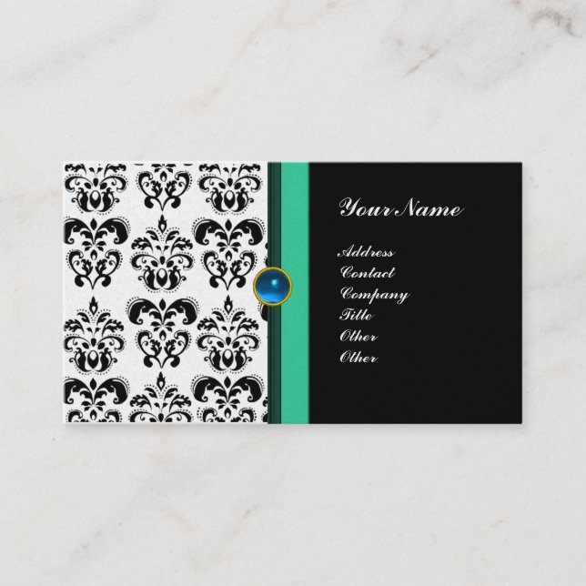 Carte De Visite MONOGRAMME DE DAMASK CLASSY, perle saphir noire (Devant)