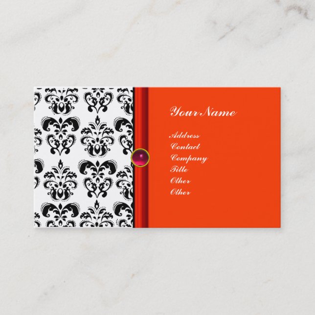 Carte De Visite MONOGRAMME DE DAMASK, violet rubis rose (Devant)