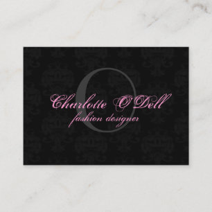 Carte De Visite monogramme de damassé ; gris noir