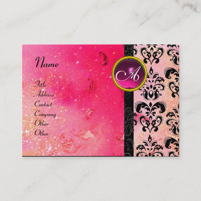 Carte De Visite MONOGRAMME DE DOMMASQUES D'OR ROSE, fuchsia (Devant)