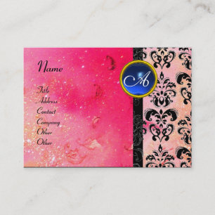 Carte De Visite MONOGRAMME DE DOMMASQUES ROSE D'OR, bleu fuchsia