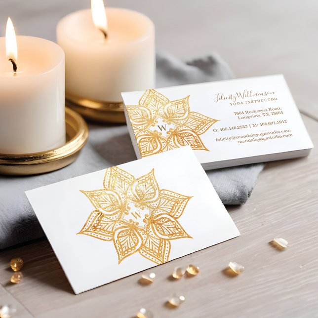 Carte De Visite Monogramme de fleur Mandala Lotus Gold (Gold Mandala Lotus Flower Monogram Business Card)