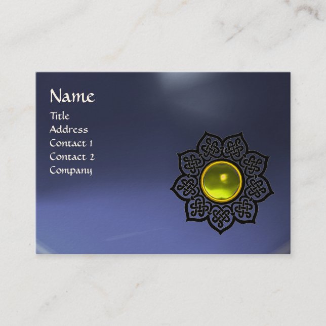 Carte De Visite MONOGRAMME DE FLEURS CELTIQUES bleu jaune, topaz (Devant)