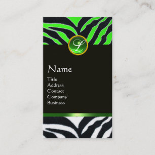 CARTE DE VISITE MONOGRAMME DE FOURRURE ZEBRA BLANC VERT EMERALD