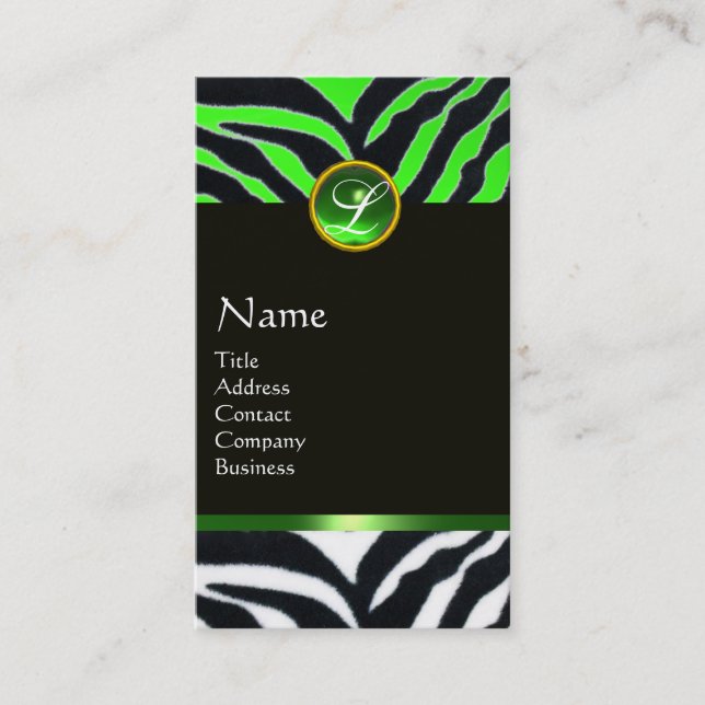 CARTE DE VISITE MONOGRAMME DE FOURRURE ZEBRA BLANC VERT EMERALD (Devant)