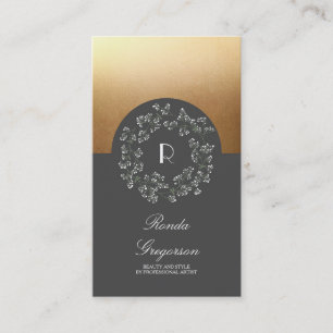 Carte De Visite Monogramme de guirlande d'or et du souffle du béb