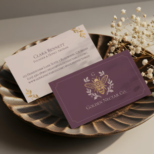 Carte De Visite Monogramme de luxe floral élégant vintage abeille 