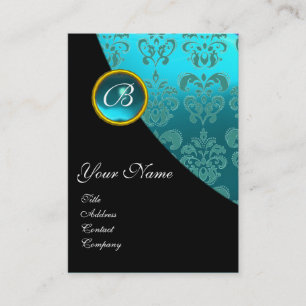 CARTE DE VISITE MONOGRAMME DE MARIAGE DAMASK BLACK BLEU ROUGE
