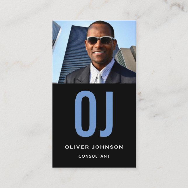 Carte De Visite Monogramme de médias sociaux verticaux noir bleu b (Devant)