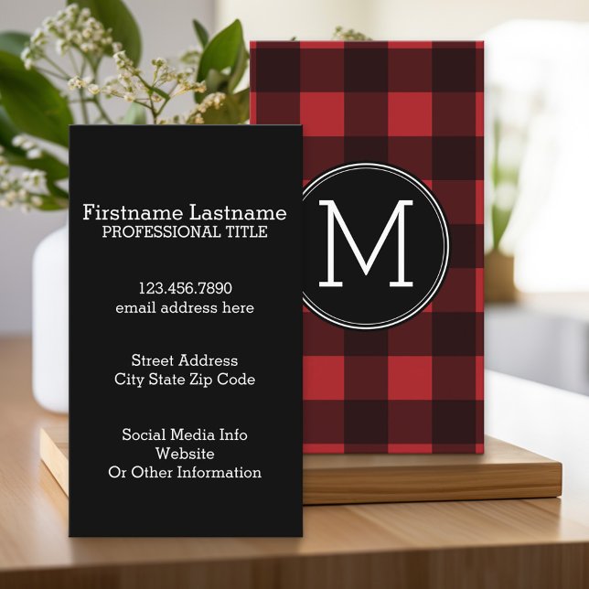 Carte De Visite Monogramme de Motif de Buffle Noir Rouge Rustique (Custom Business Card with Monogram)