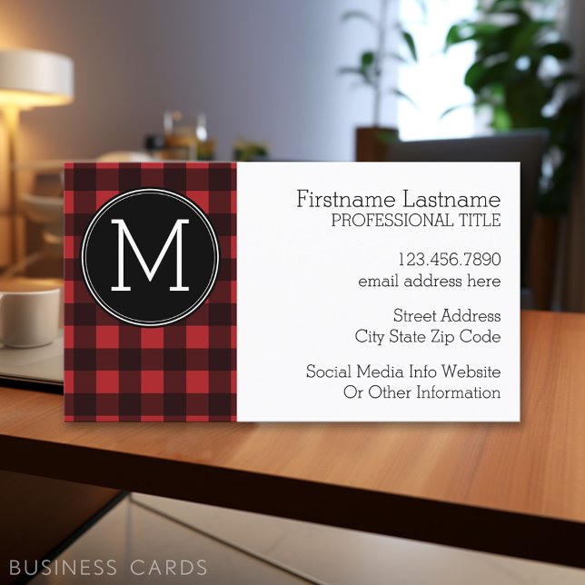 Carte De Visite Monogramme de Motif de buffle rouge et noir rustiq (Personalized Printed Business Cards)