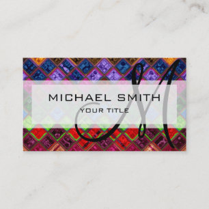 Carte De Visite Monogramme de Motif de mosaïque colorée Abstraite