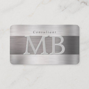 Carte De Visite Monogramme de nom DIY élégant Acier brossé clair e