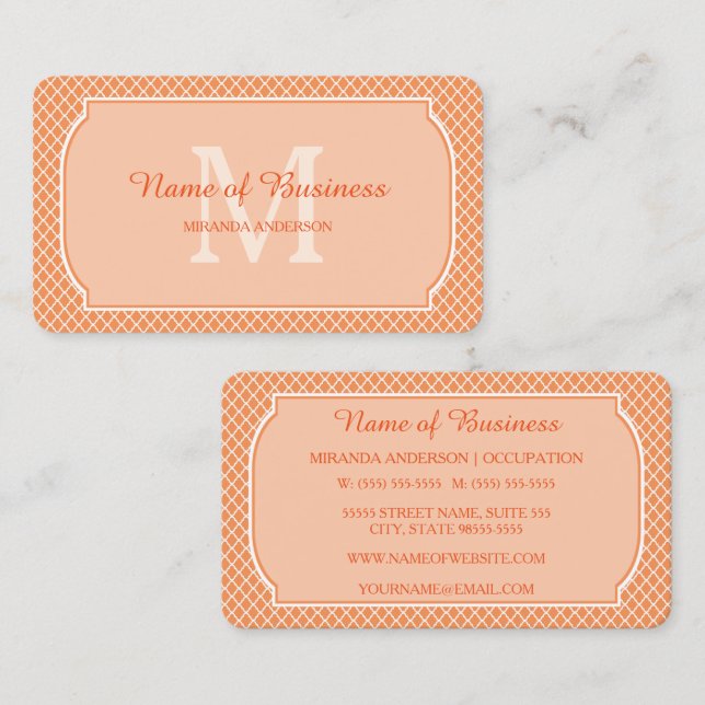 Carte De Visite Monogramme de nom en treillis orange (Devant / Derrière)
